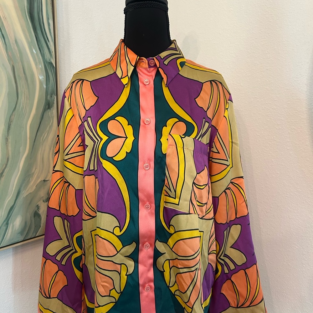 Zara Vibrant Orange and Yellow Patterned Shirt